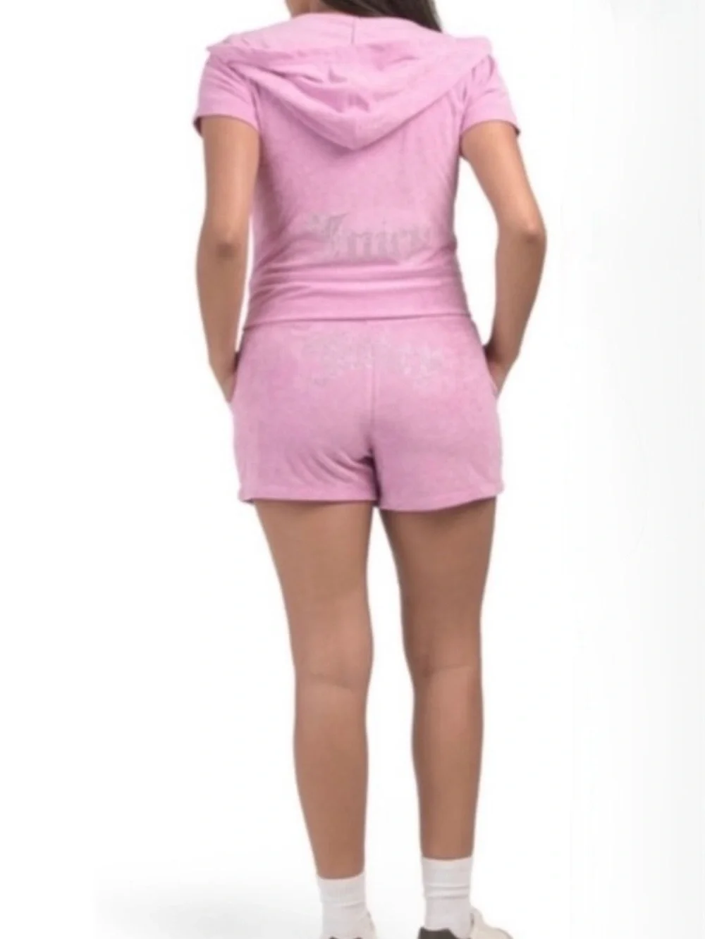Juicy Couture Pink Terry Rhinestone Hoodie Shorts Set Y2K NWT L